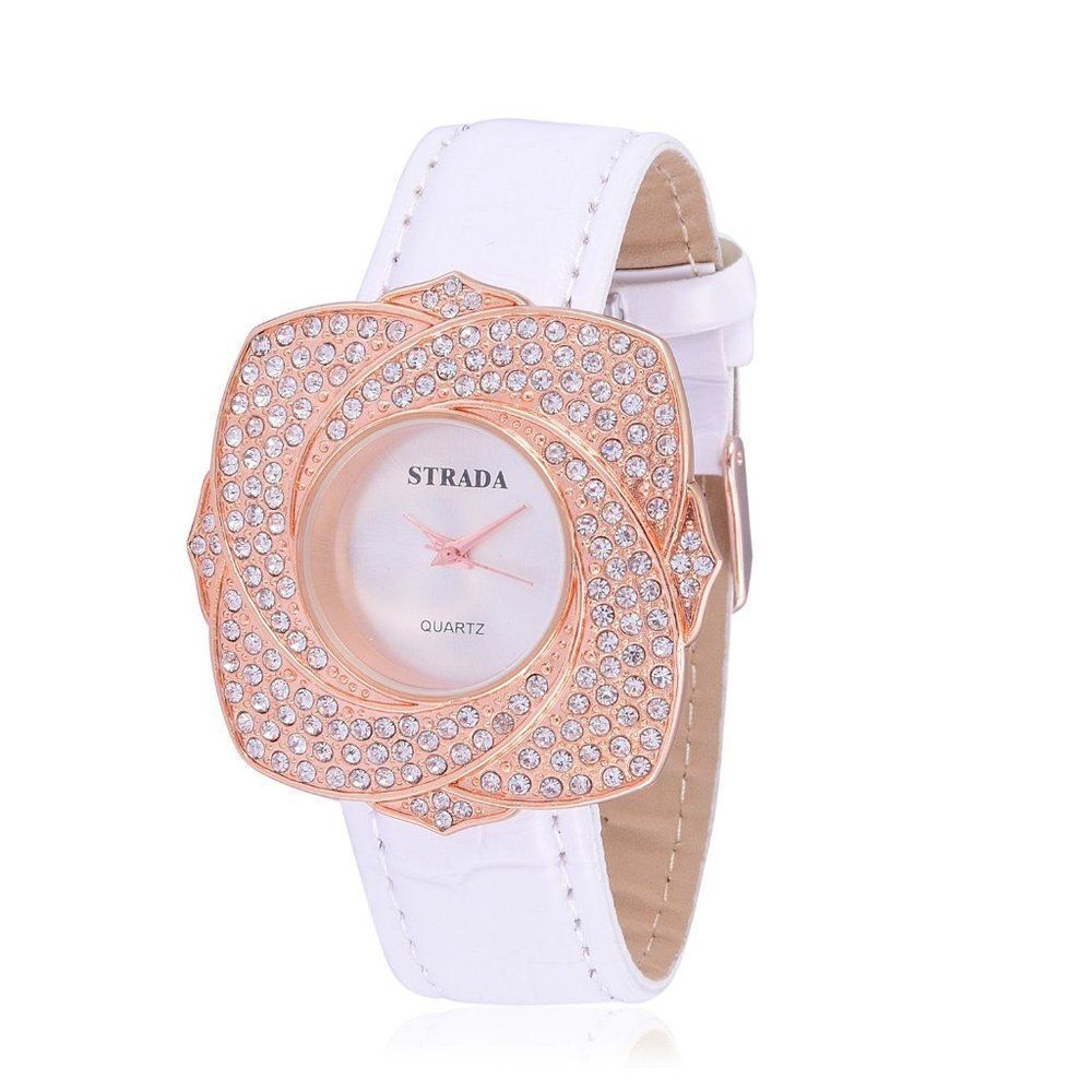 STRADA Austrian Crystal Watch White Band